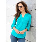 Türkise bader Stehkragen Shirts mit Tasche mit Knopf aus Viskose für Damen Größe XL Große Größen für den für den Sommer 