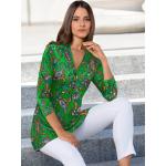 Grüne 3/4-ärmelige V-Ausschnitt Tunika-Blusen für Damen Größe L 