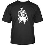 Schwarze Muhammad Ali Rundhals-Ausschnitt T-Shirts aus Baumwolle für Herren Größe L 