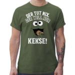Armeegrüne Oversize Kurzärmelige shirtracer Sesamstraße Krümelmonster Rundhals-Ausschnitt T-Shirts aus Jersey mit Kapuze für Herren Größe 3 XL 