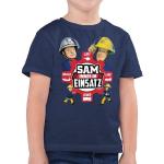 Dunkelblaue Melierte Kurzärmelige shirtracer Feuerwehrmann Sam Rundhals-Ausschnitt Printed Shirts für Kinder & Druck-Shirts für Kinder aus Jersey für Jungen Größe 164 