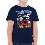 Dunkelblaue Unifarbene Kurzärmelige shirtracer Feuerwehrmann Sam Rundhals-Ausschnitt Printed Shirts für Kinder & Druck-Shirts für Kinder aus Jersey für Jungen Größe 164 