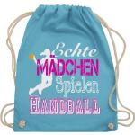 Shirtracer Turnbeutel »Echte Mädchen Spielen Handball weiß - Handball EM 2022 Trikot Ersatz - Turnbeutel«, Handballer Geschenke, blau, 2 Hellblau