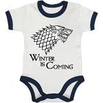 ShirtStreet Ringer Strampler Baumwoll Baby Body kurzarm Jungen Mädchen Wolf - Winter Is Coming, Größe: 3-6 Monate,White/Nautical Navy