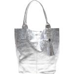 Silberne Lederhandtaschen aus Leder für Damen 