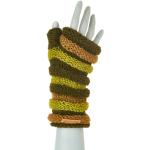 Braune Gestreifte Nachhaltige Damenarmstulpen & Damenhandstulpen aus Wolle schmutzabweisend für den für den Winter 