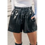Schwarze Cupshe Vegane Paperbag-Shorts aus Kunstleder für Damen Größe S für den für den Sommer 