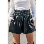Schwarze Cupshe Vegane Paperbag-Shorts aus Kunstleder für Damen Größe L für den für den Sommer 