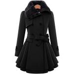 Schwarze Vintage Winddichte Maxi Trenchcoats lang mit Gürtel aus Fleece für Damen Größe XL für den für den Winter 