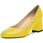 Gelbe Sexy Runde High Heels & Stiletto-Pumps mit Schnellverschluss aus Nubukleder rutschfest für Damen Größe 39 mit Absatzhöhe bis 3cm 