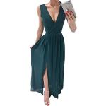Grüne Elegante Maxi V-Ausschnitt Lange Abendkleider aus Spitze Handwäsche für Damen Größe L für den für den Sommer 