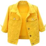 Gelbe Casual Mini Übergangsjacken aus Denim Cropped für Damen Größe XL für Partys für den für den Herbst 