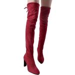 Rote Damenoverkneestiefel mit Reißverschluss aus Veloursleder leicht Größe 40 für den für den Winter 