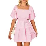 Pinke Casual Kurzärmelige Mini Schulterfreie Samtkleider aus Baumwolle für Damen Größe S für Partys für den für den Sommer 