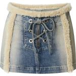 Cremefarbene Color Blocking Mini Jeans-Miniröcke mit Reißverschluss aus Denim für Damen Größe M 