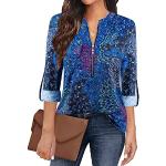 Blaue Karo Business 3/4-ärmelige V-Ausschnitt Karierte Blusen mit Reißverschluss für Damen Größe M für den für den Frühling 