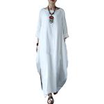 Weiße Unifarbene Streetwear Maxi Sommerkleider aus Leinen Handwäsche für Damen Größe 4 XL für Partys für den für den Sommer 