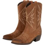 Reduzierte Braune Sienna Blockabsatz Cowboy-Boots & Cowboystiefeletten ohne Verschluss aus Leder für Damen Größe 39 mit Absatzhöhe 5cm bis 7cm 