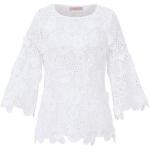 Reduzierte Weiße Unifarbene Elegante 3/4-ärmelige Sienna Rundhals-Ausschnitt Festliche Blusen mit Volants aus Spitze für Damen 