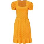 Reduzierte Gelbe Unifarbene Kurzärmelige Sienna Midi Spitzenkleider aus Polyester für Damen 