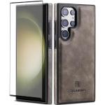 Graue Retro Vegane Samsung Galaxy S24 Ultra Hüllen mit Bildern aus Leder für kabelloses Laden 