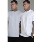 Graue Melierte Oversize Siksilk T-Shirts aus Baumwolle für Herren Größe XL 2-teilig 