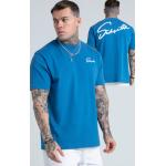 Reduzierte Cyanblaue Bestickte Oversize Siksilk T-Shirts aus Baumwolle für Herren Größe S 