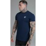 Marineblaue Bestickte Siksilk T-Shirts aus Baumwolle für Herren Größe S 