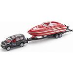 siku 2543, PKW mit Motorboot, 1:55, Metall/Kunststoff, Schwarz/Rot, Schwimmfähiges Spielzeugboot