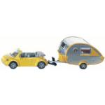 SIKU Spielzeugauto VW-Beetle Cabrio mit Tabbert Wohnwagen