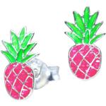 Reduzierte Pinke Ananas-Ohrringe aus Silber für Damen 