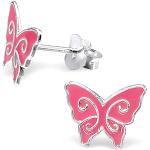 Reduzierte Pinke Schmetterling Ohrringe mit Insekten-Motiv aus Silber für Damen 