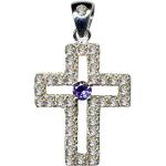 Nickelfreie Violette Motiv Kreuzanhänger aus Silber mit Zirkonia für Damen zur Hochzeit 