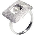 Nickelfreie Silberne Silbermoos Quadratische Damenperlenringe gebürstet aus Silber mit Echte Perle Größe 70 