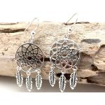 Silberne Traumfänger Ohrringe mit Mandala-Motiv glänzend 
