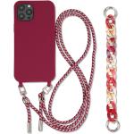 Rote Unifarbene Elegante iPhone 14 Hüllen Art: Handyketten aus Silikon mit Band 