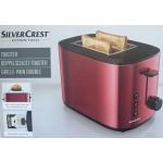 Rote Silvercrest Toaster aus Edelstahl mit Brötchenaufsatz 