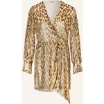 Reduzierte Goldene Langärmelige Lange Abendkleider mit Glitzer mit Reißverschluss aus Polyester für Damen Größe XS 