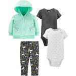 Simple Joys by Carter's Baby-Mädchen 4-Piece Jacket, Pant, and Bodysuit Layette-Set, Minzgrün Einhorn/Schwarz Punkte/Weiß Schneeflocke/Floral, 0-3 Monate