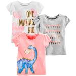 Rosa Kurzärmelige Kinder T-Shirts mit Dinosauriermotiv mit Glitzer für Babys 3-teilig 