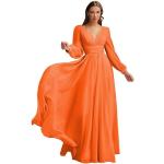 Orange Langärmelige Maxi V-Ausschnitt Lange Abendkleider aus Chiffon für Damen Übergrößen für den für den Winter 