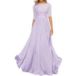 Lavendelfarbene Bestickte Midi Ballkleider aus Chiffon für Damen Größe L Große Größen für Hochzeitsgäste 