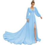 Himmelblaue Elegante Langärmelige Maxi Lange Abendkleider aus Chiffon für Damen Größe M für die Braut 