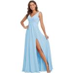 Himmelblaue Elegante Ärmellose Maxi V-Ausschnitt Lange Abendkleider aus Chiffon für Damen Größe XS 