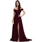 Burgundfarbene Maxi V-Ausschnitt Lange Abendkleider aus Chiffon für Damen Größe XS für Brautjungfern 