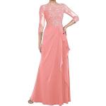 Korallenrote Elegante Maxi Lange Abendkleider mit Rüschen aus Chiffon für Damen Größe L für Hochzeitsgäste 