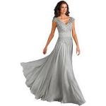 Silberne Elegante Ärmellose Maxi V-Ausschnitt Lange Abendkleider aus Chiffon für Damen Größe L für Hochzeitsgäste 