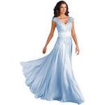 Himmelblaue Elegante Ärmellose Maxi V-Ausschnitt Lange Abendkleider aus Chiffon für Damen Größe S für Hochzeitsgäste 