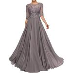 Silbergraue Elegante Kurzärmelige Maxi Lange Abendkleider mit Perlen aus Chiffon für Damen Übergrößen für Hochzeitsgäste 