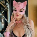 Reduzierte Rosa Katzenmasken aus Leder für Damen 
